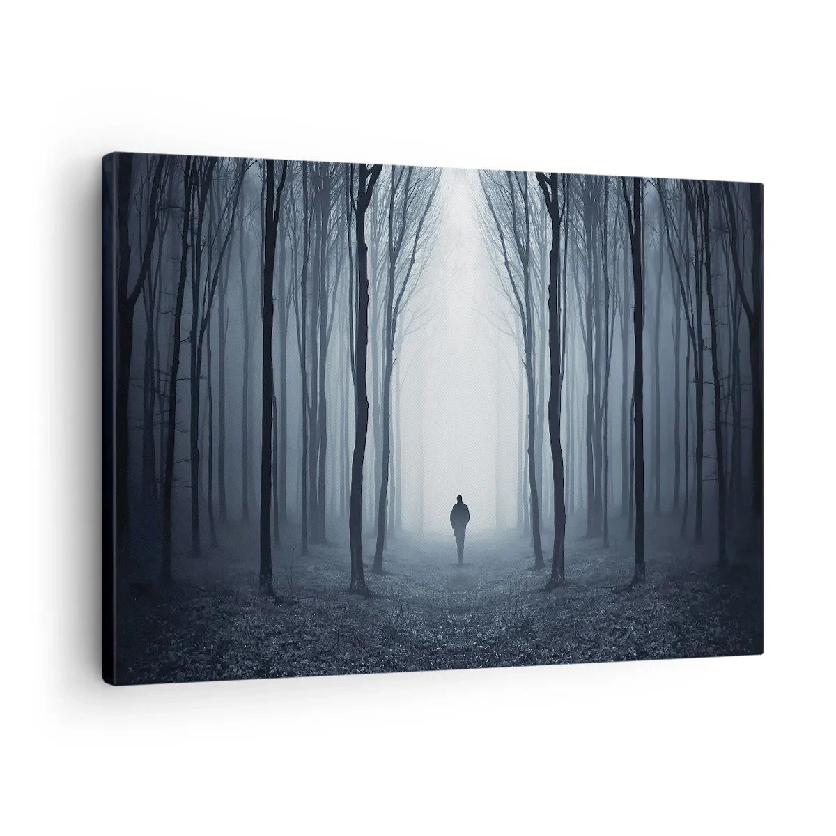 Vászonkép - Egy alak sétál a fák között egy ködös erdőben - 70x50cm - És minden egyszerű és világos - Modern fali dekoráció nappalihoz és hálószobához ARTTOR