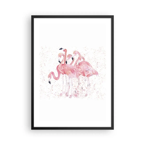Poszter fehér keretben - Egy csoport rózsaszín flamingó fehér alapon - 50x70cm - Rózsaszín együttes - Modern fali dekoráció nappalihoz és hálószobához ARTTOR
