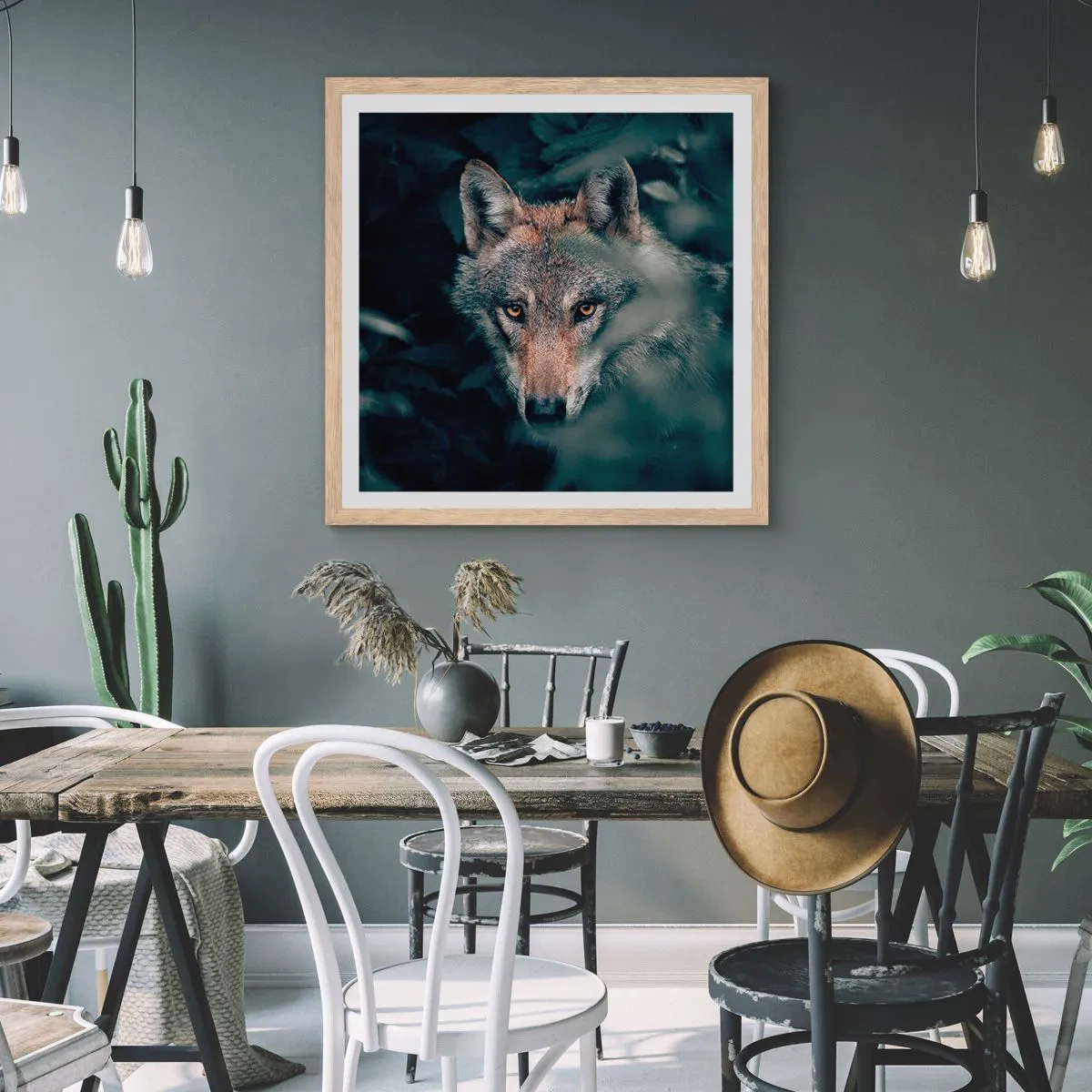 Poszter világos tölgy keretben - Vadász - 60x60 cm