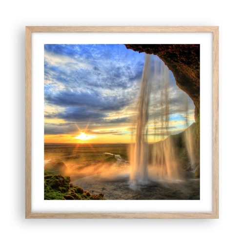 Poszter világos tölgy keretben - Cseppfátyol mögötti világ - 50x50 cm