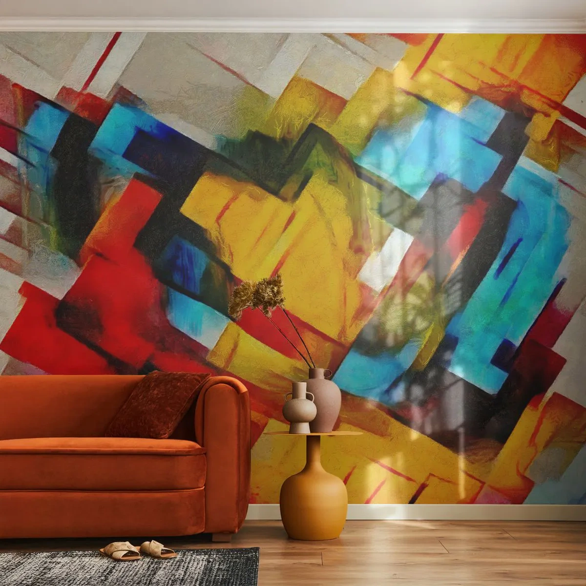 Fotótapéta Standard Eco - Geometriai formák és színek absztrakt kompozíciója - 100x70cm - Többszínű réteges - Modern fali dekoráció nappalihoz és hálószobához ARTTOR