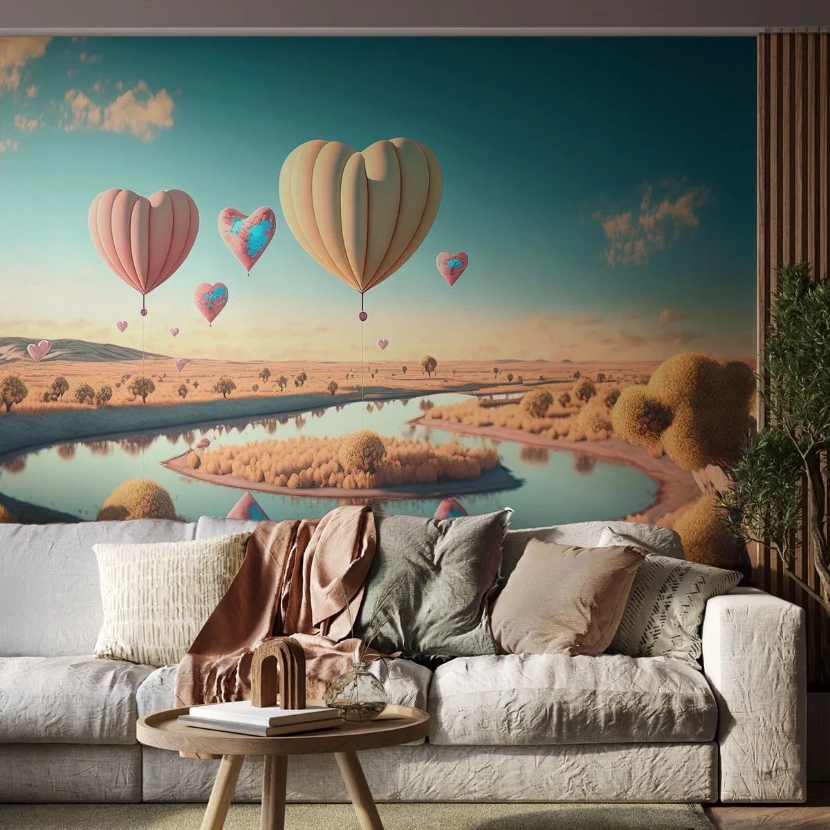 Fotótapéta Premium Canvas - A szerelem szárnyalni hagy - Léggömbök, Pasztell, Cukorka - 300x210 cm
