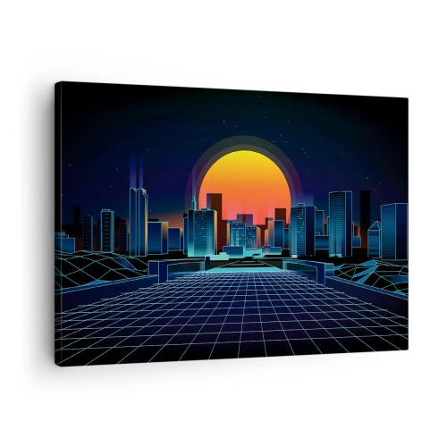 Vászonkép - Futurisztikus neon stílusú városkép - 70x50cm - Még mindig a valóságba akarsz menni? - Modern fali dekoráció nappalihoz és hálószobához ARTTOR