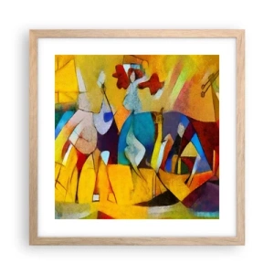 Poszter világos tölgy keretben - Nap - élet - boldogság - 40x40 cm