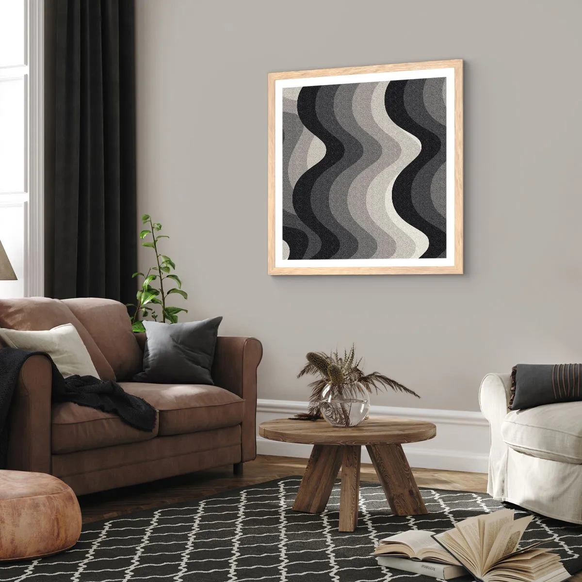 Poszter világos tölgy keretben - Hullám a hullám után - 50x50 cm