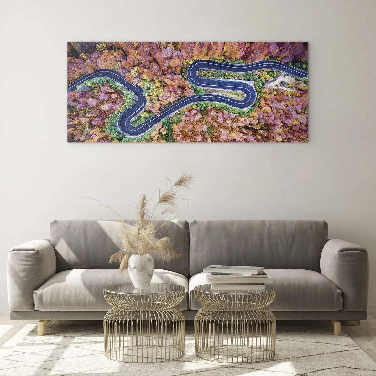 Üveg kép - Kanyargós út az erdőn keresztül - 120x50 cm
