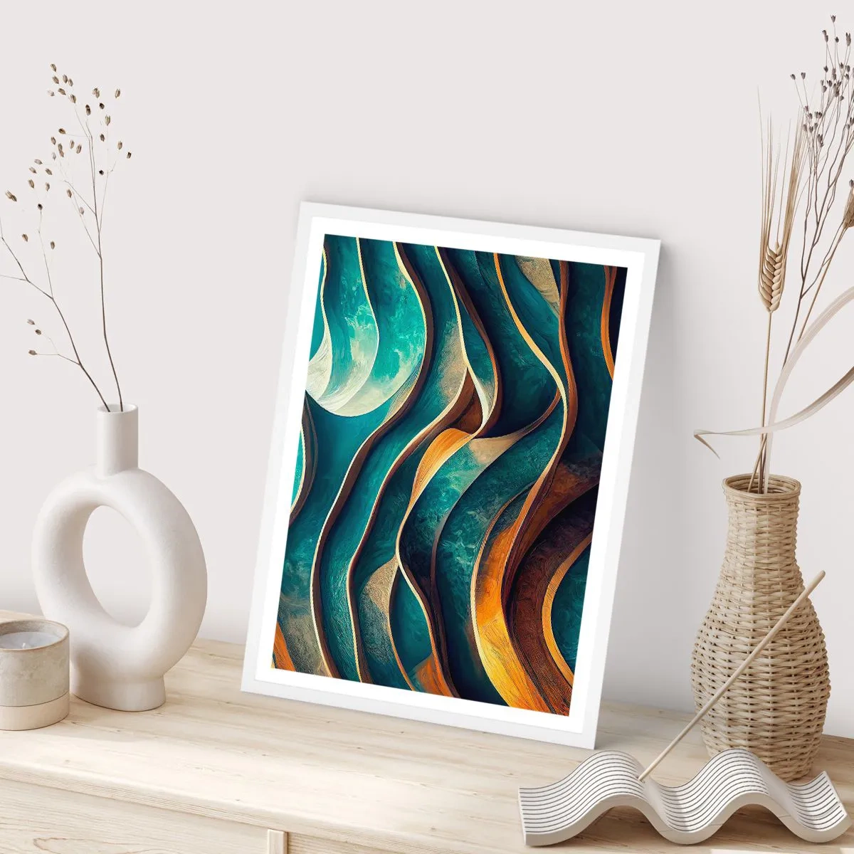 Poszter fekete keretben - Kék kanyarulatok - 30x40 cm