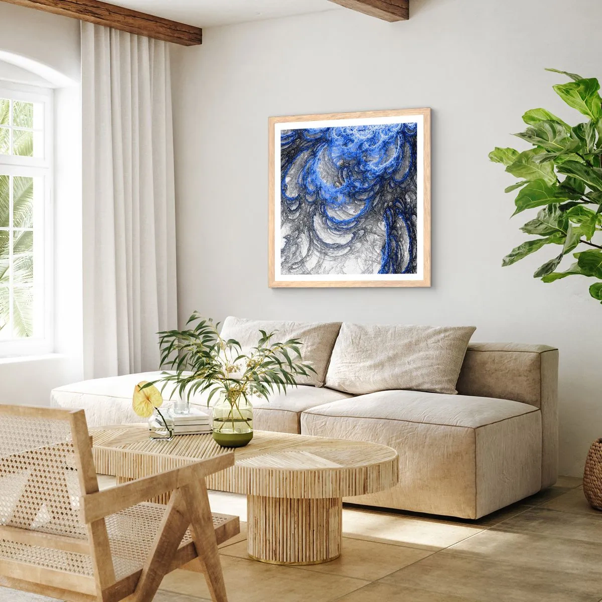 Poszter világos tölgy keretben - Egy hullám születése - 40x40 cm