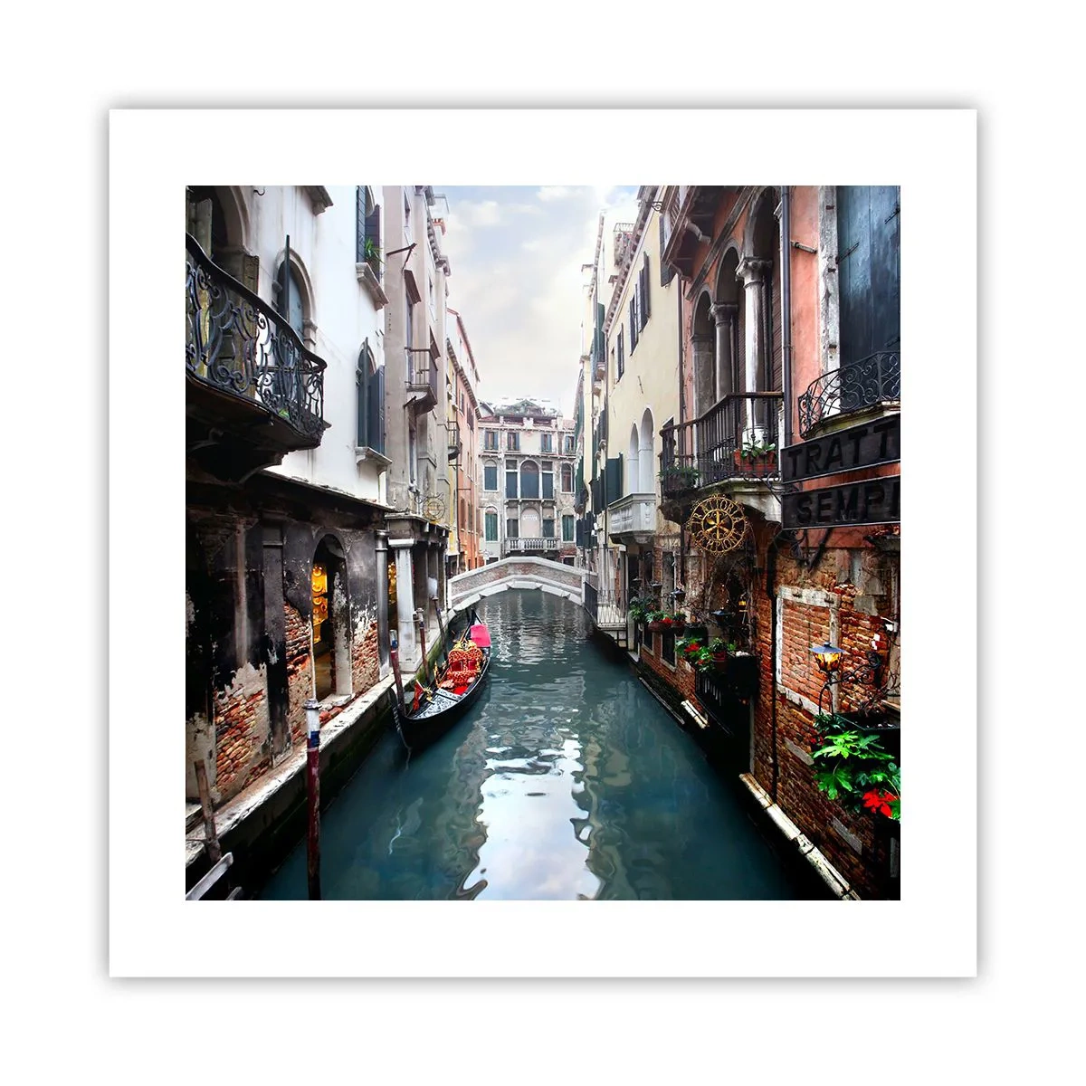 Poszter - Velencei táj gondolával és híddal - 40x40 cm