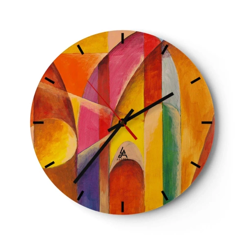Falióra, Óra - Színes absztrakció geometriai alakzatokkal - 30x30cm - A nap katedrálisa - Modern fali dekoráció nappalihoz, konyhához és hálószobához ARTTOR