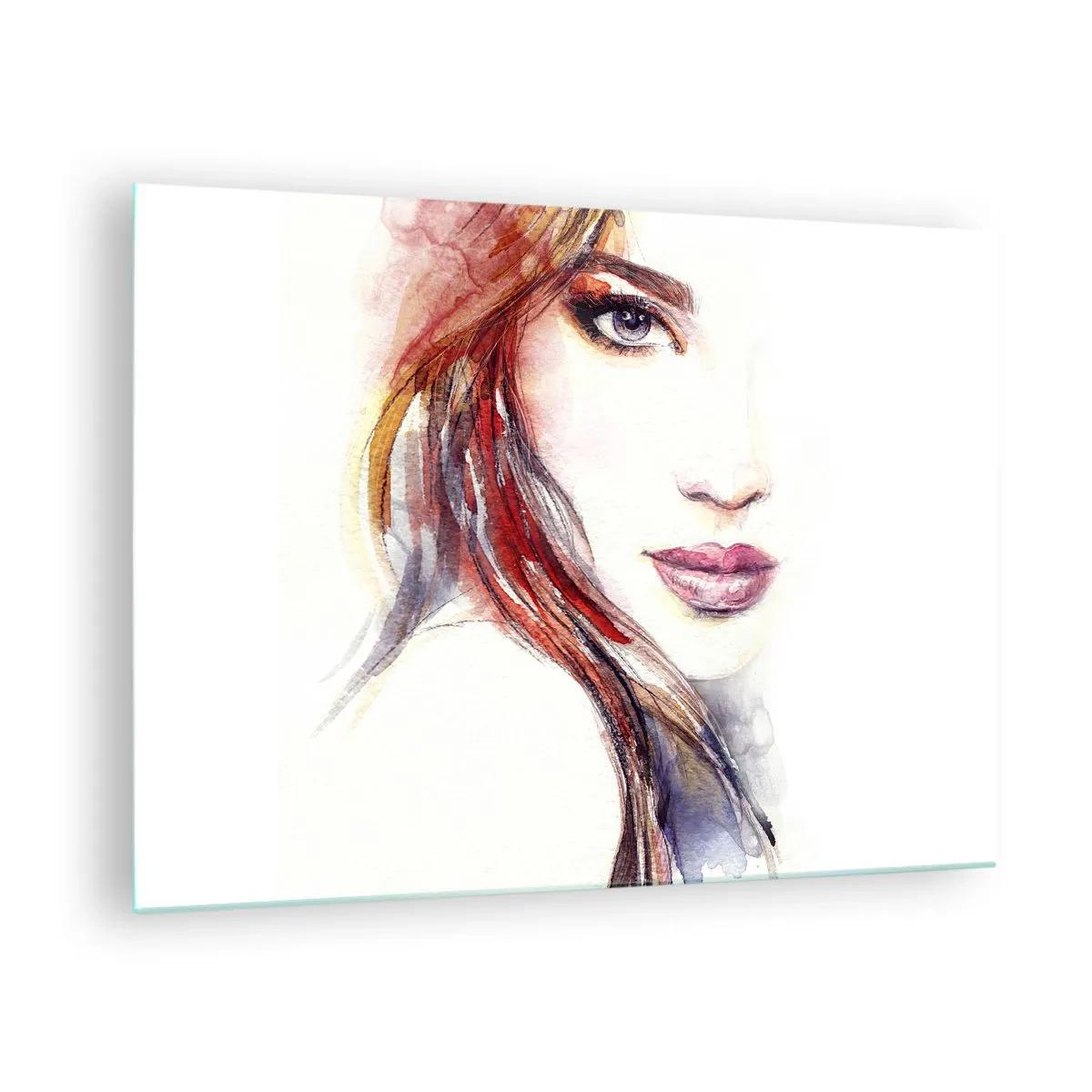 Üveg kép - Egy nő akvarellportréjának illusztrációja - 70x50cm - Vademecum – kövess engem - Modern fali dekoráció nappalihoz és hálószobához ARTTOR