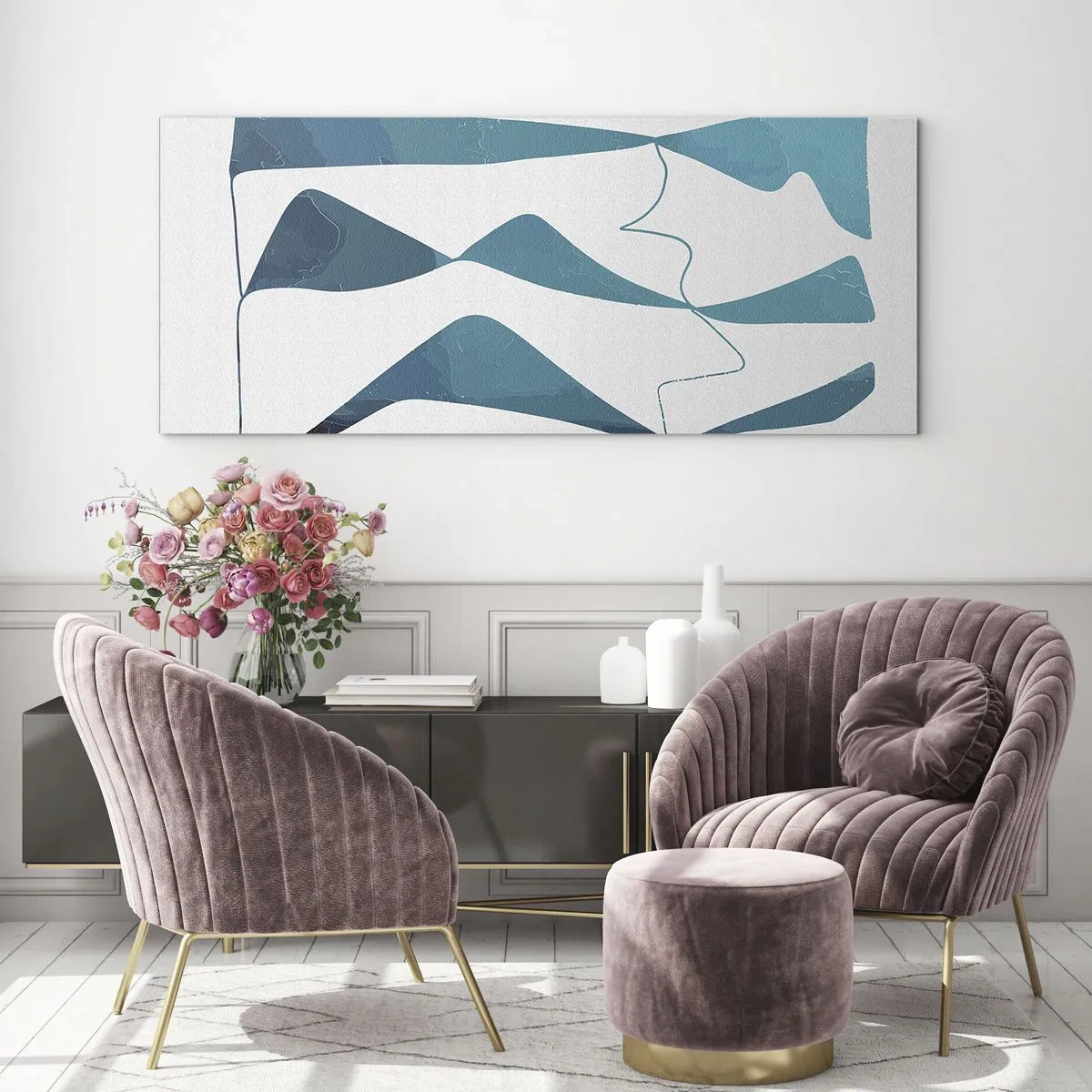 Üveg kép - Absztrakció: egy türkizkék összetétel - 90x30 cm