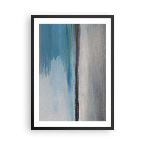 Poszter fehér keretben - Absztrakt tájkép kék és szürke árnyalatokban - 50x70cm - Vízszintes tájkép - Modern fali dekoráció nappalihoz és hálószobához ARTTOR