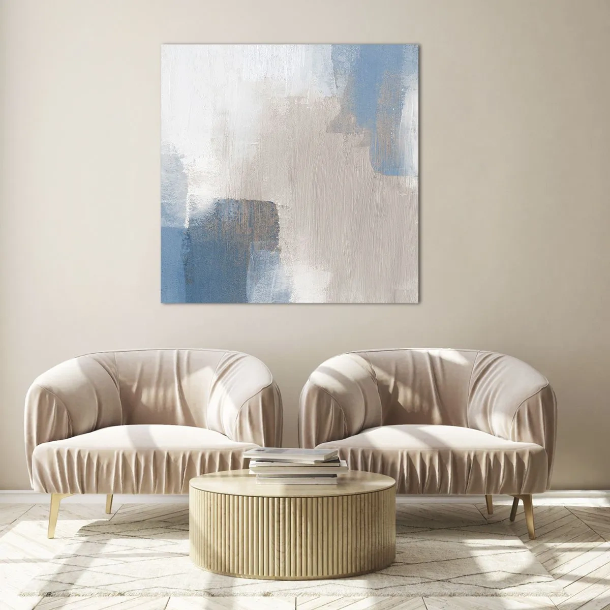 Üveg kép - Rózsaszín absztrakció egy kék fátyol mögött - 30x30 cm