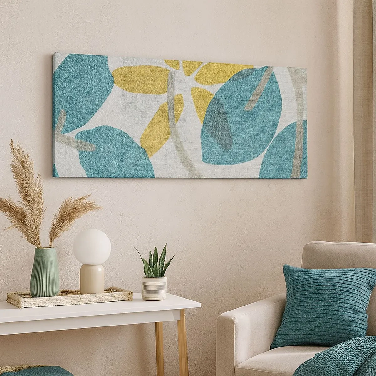 Vászonkép - Azúrkék levelek között - 100x40 cm