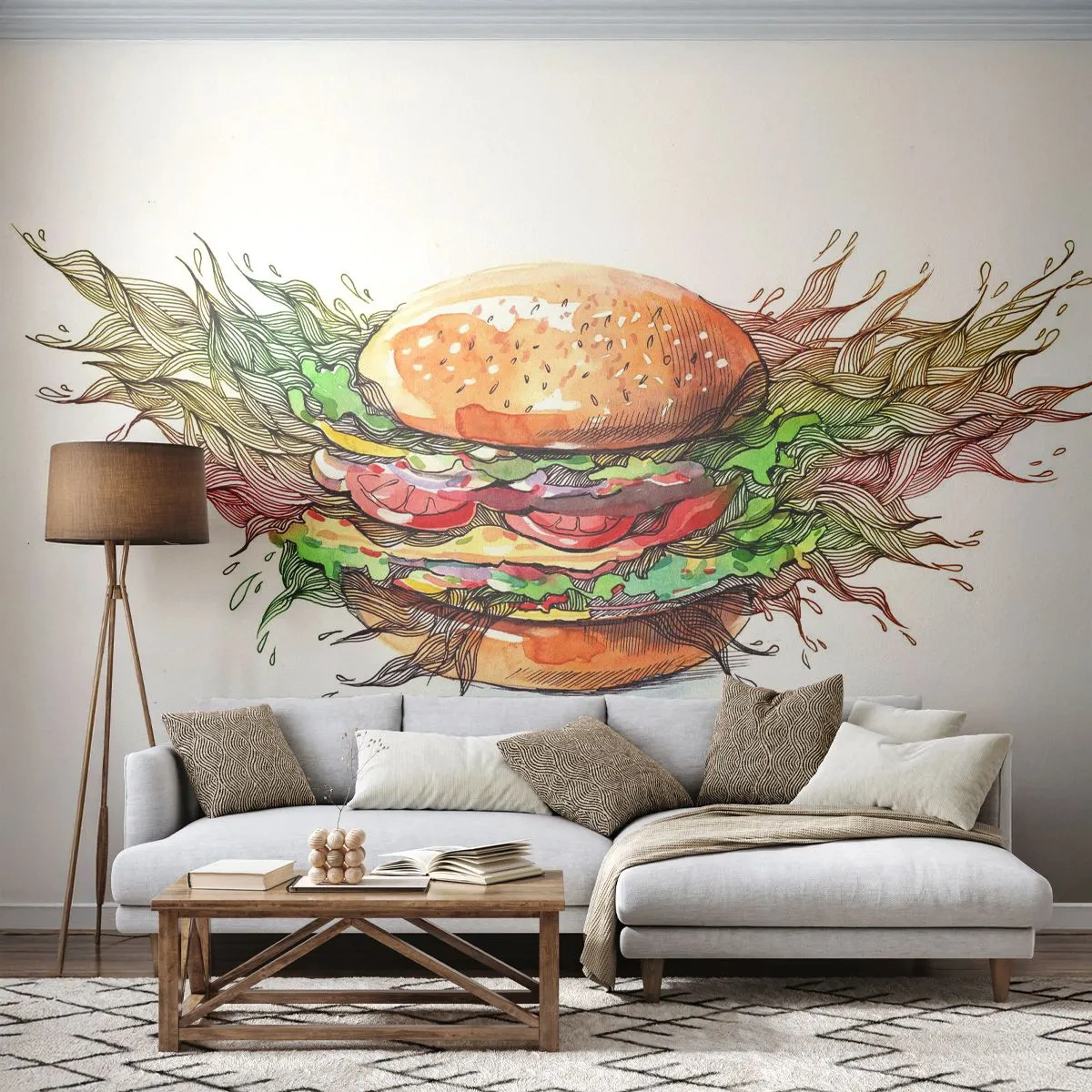 Fotótapéta Premium Sand - Forró kísértés - Gasztronómia, Hamburger, Konyhai - 300x210 cm