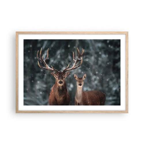 Poszter világos tölgy keretben - Az erdő ura a feleségével - 70x50 cm