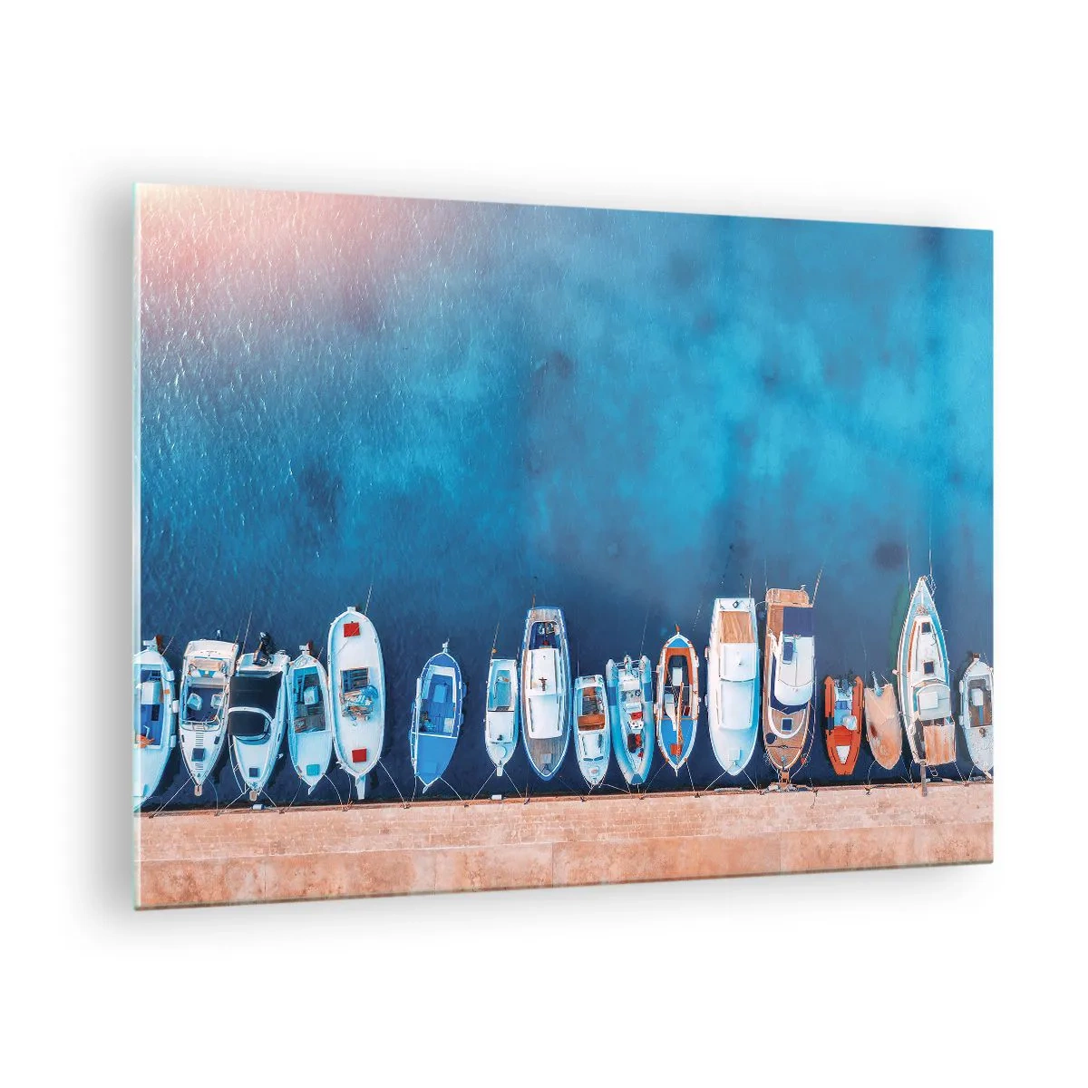 Üveg kép - A partra kikötött hajók madártávlatból - 70x50cm - Egy sorban - Modern fali dekoráció nappalihoz és hálószobához ARTTOR