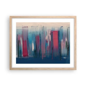 Poszter világos tölgy keretben - Függőleges kompozíció kék és piros színekben - 50x40 cm