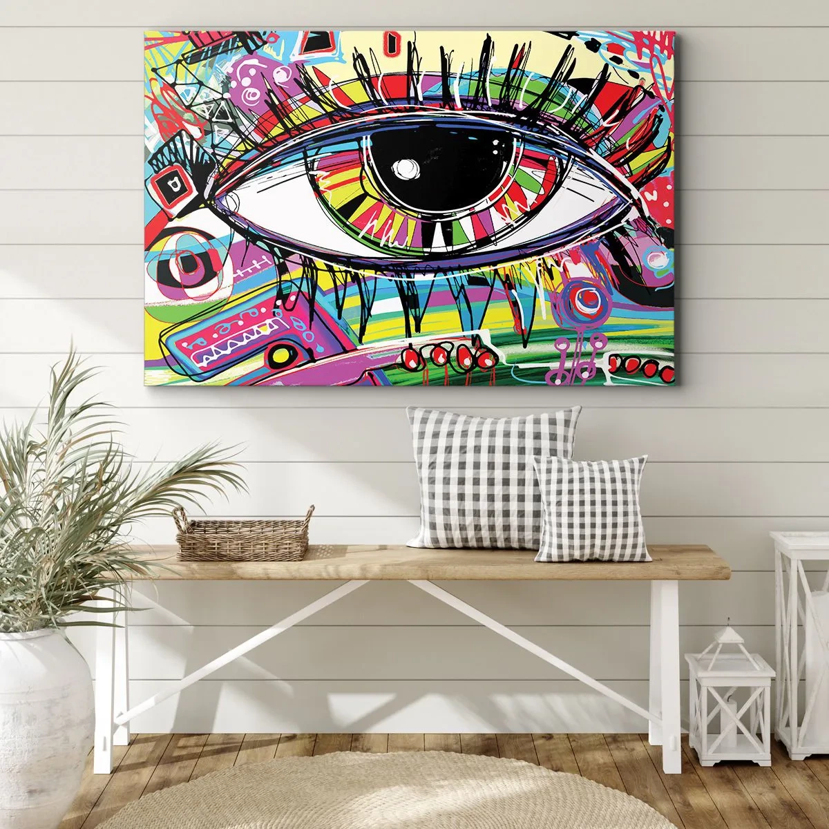 Vászonkép - Színes absztrakt graffiti szem - 70x50cm - Színes szem - színes lélek - Modern fali dekoráció nappalihoz és hálószobához ARTTOR