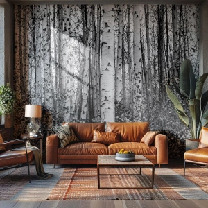 Fotótapéta Premium Sand - Nyírfa oszlopsor - Erdő, Nyír, Természet - 100x70 cm