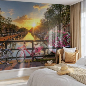 Fotótapéta Premium Sand - Tavaszi reggel Amszterdamban - Város, Amszterdam, Építészet - 500x350 cm
