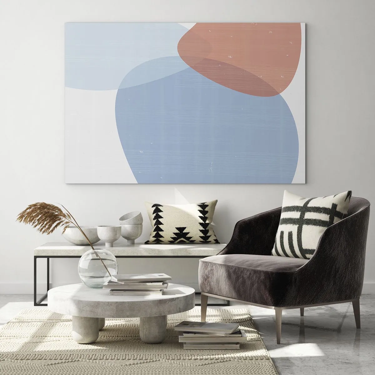 Üveg kép - Modern absztrakció kék és rózsaszín formákkal - 70x50cm - Pasztell kapcsolatok - Modern fali dekoráció nappalihoz és hálószobához ARTTOR