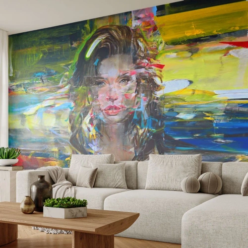 Öntapadós Fotótapéta Deluxe Sticker - A levegő függöny mögött - Egy nő portréja, Arc, Absztrakció - 150x105 cm