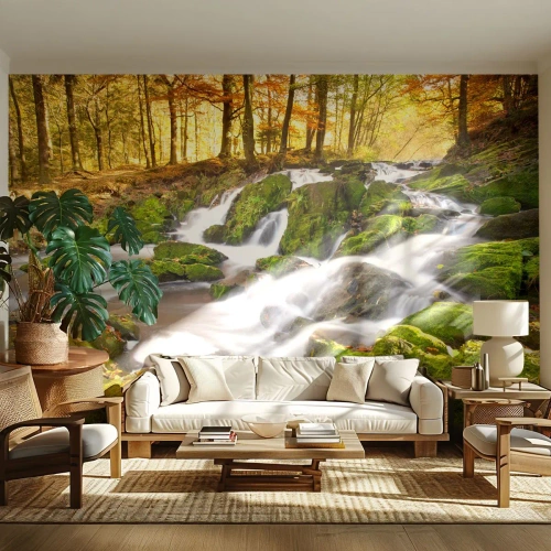 Fotótapéta Premium Canvas - Gyorsan át az őszi erdőn - Tájkép, Erdő, Hegyi patak - 150x105 cm