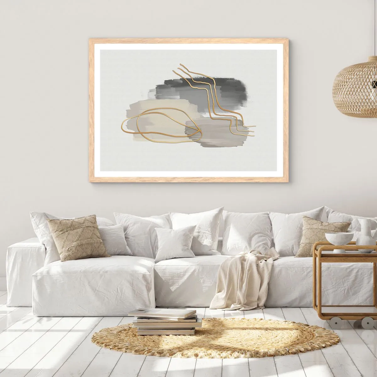 Poszter világos tölgy keretben - Létezés és mozgás - 100x70 cm