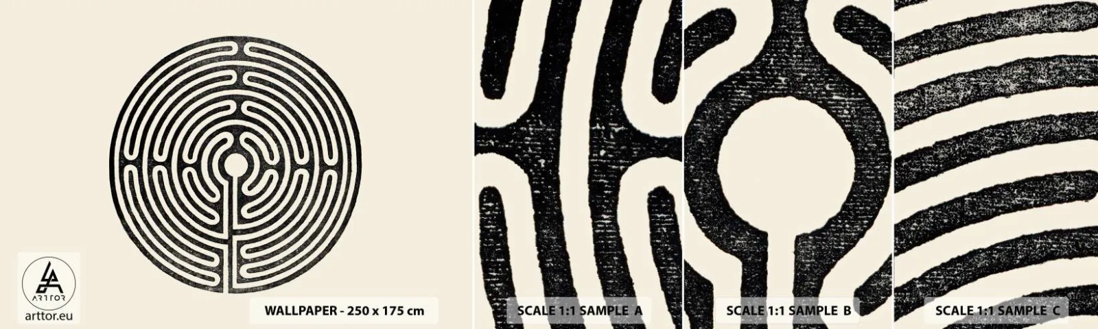 Fotótapéta Minta Öntapadós Deluxe Sticker - Titokzatos rend - Labirintus, Minimalizmus, Fekete és fehér - 100x30 cm