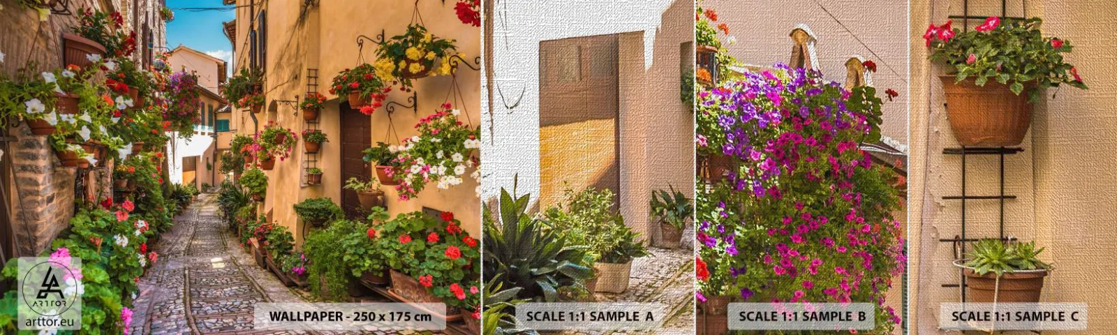 Fotótapéta Minta Premium Canvas - Olasz sikátor - Város, Virágok, Építészet - 100x30 cm