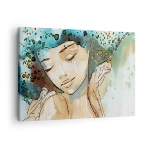 Vászonkép - Nő portréja finom akvarell színekkel - 70x50cm - Lady in blue - Modern fali dekoráció nappalihoz és hálószobához ARTTOR