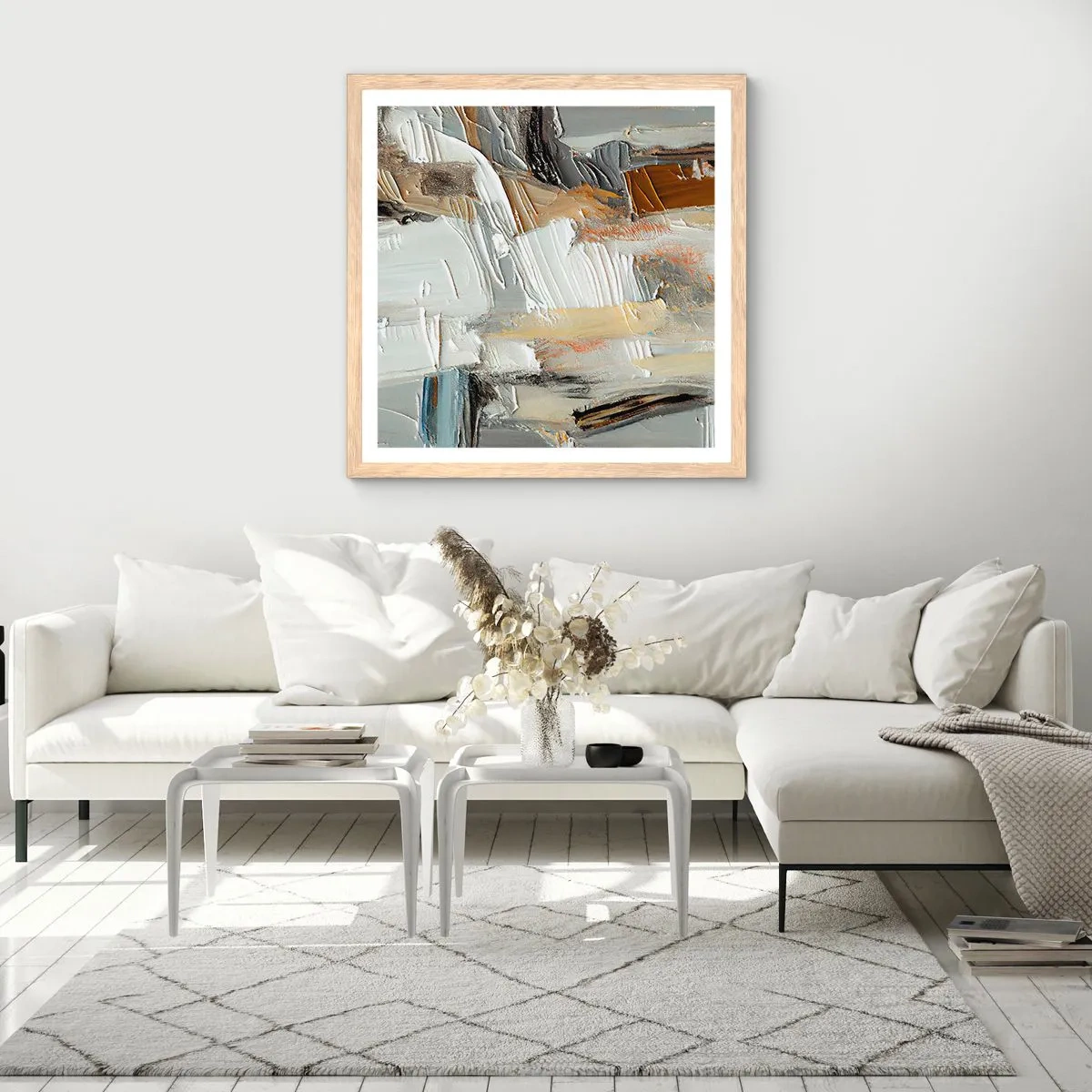 Poszter világos tölgy keretben - Színes rétegződés - 30x30 cm