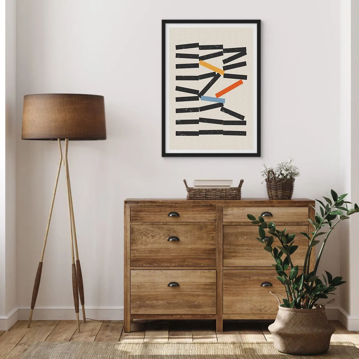 Poszter fehér keretben - Absztrakt geometrikus kompozíció színes díszítésekkel - 50x70cm - Dominó - kompozíció - Modern fali dekoráció nappalihoz és hálószobához ARTTOR