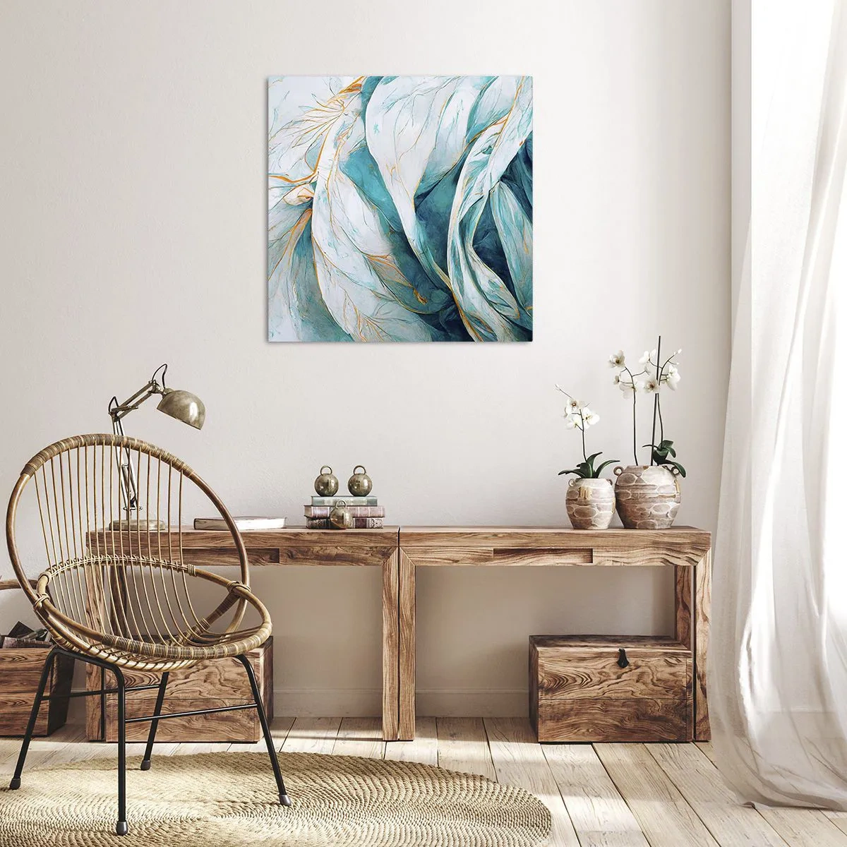 Vászonkép - Kék absztrakció arany motívummal - 30x30 cm