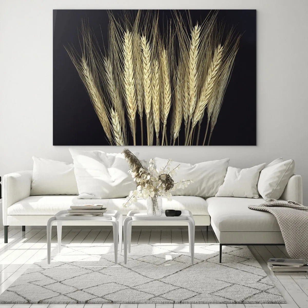 Üveg kép - Meleg tónusú szemcsék fekete háttéren - 70x50cm - Rusztikus varázslat - Modern fali dekoráció nappalihoz és hálószobához ARTTOR