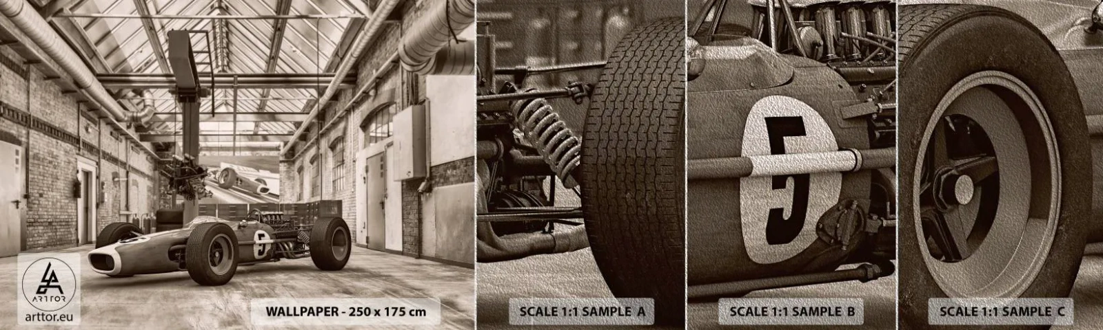 Fotótapéta Minta Premium Sand - A győztes pihenője - Forma-1, Retro, Autóipari - 100x30 cm