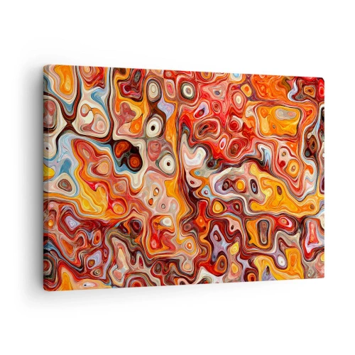 Vászonkép - Absztrakt kompozíció meleg vörös, narancs és sárga árnyalatokban. - 70x50cm - Hogyha a diók a mézben olvadnának - Modern fali dekoráció nappalihoz és hálószobához ARTTOR