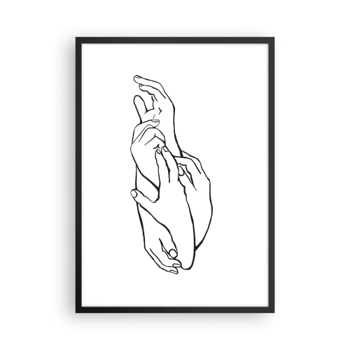 Poszter fehér keretben - Egy minimalista vázlat összekulcsolt kezekről fehér háttér előtt. - 50x70cm - Jó érintés - Modern fali dekoráció nappalihoz és hálószobához ARTTOR