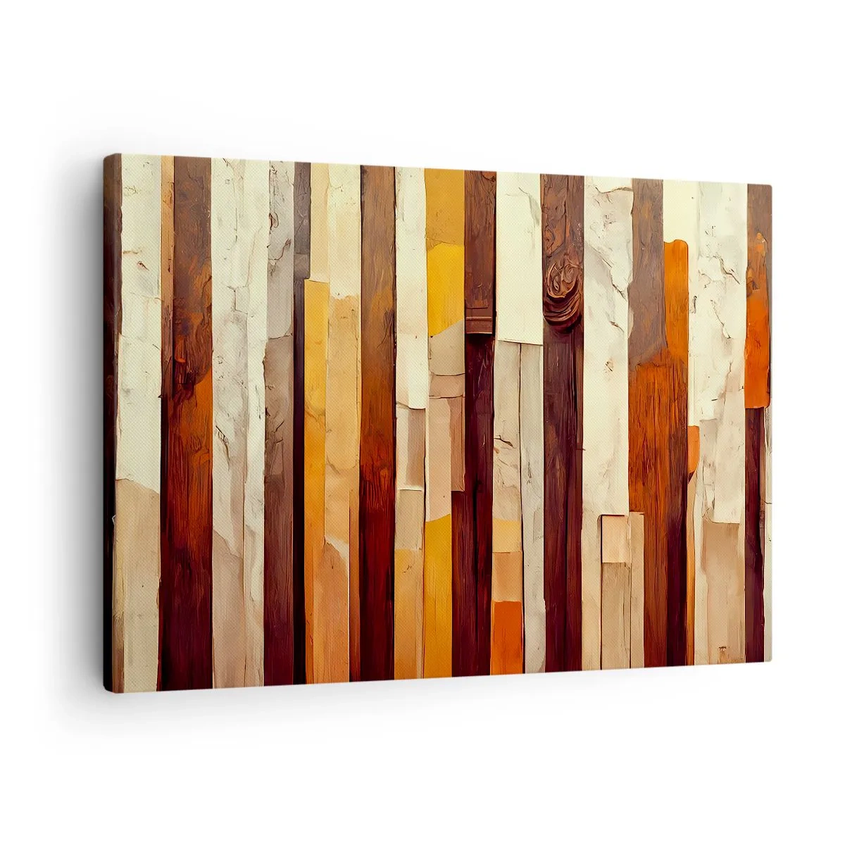 Vászonkép - Geometriai kompozíció fa és arany árnyalatokban - 70x50cm - Az erdei fák himnusza - Modern fali dekoráció nappalihoz és hálószobához ARTTOR