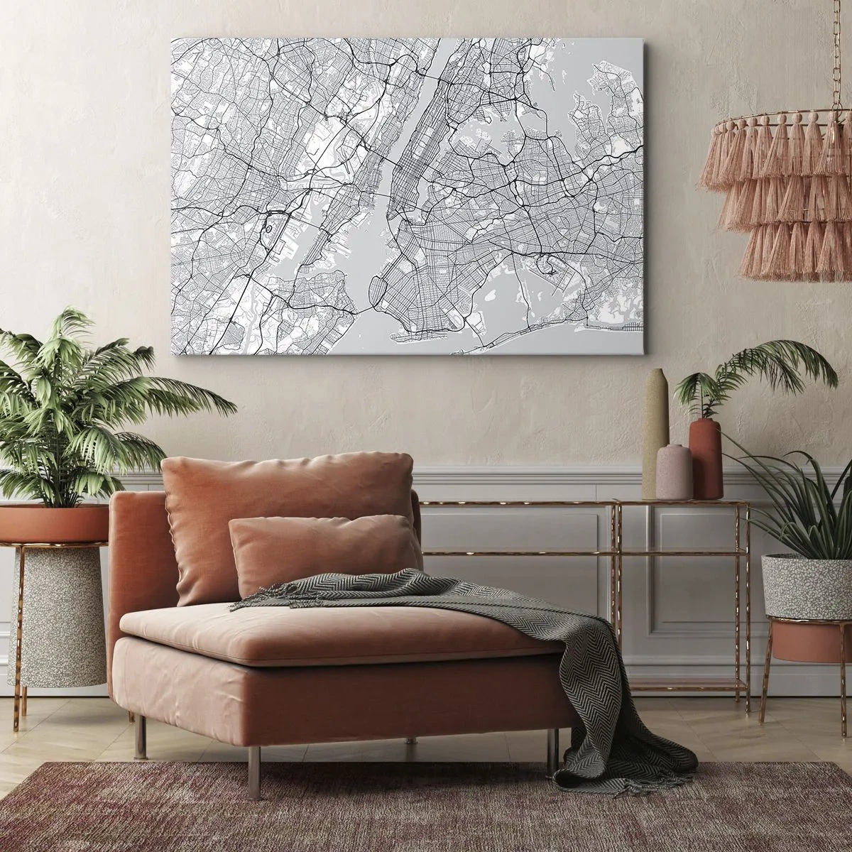 Vászonkép - Várostérkép minimalista stílusban, szürke alapon - 70x50cm - Metropolisz anatómiája - Modern fali dekoráció nappalihoz és hálószobához ARTTOR