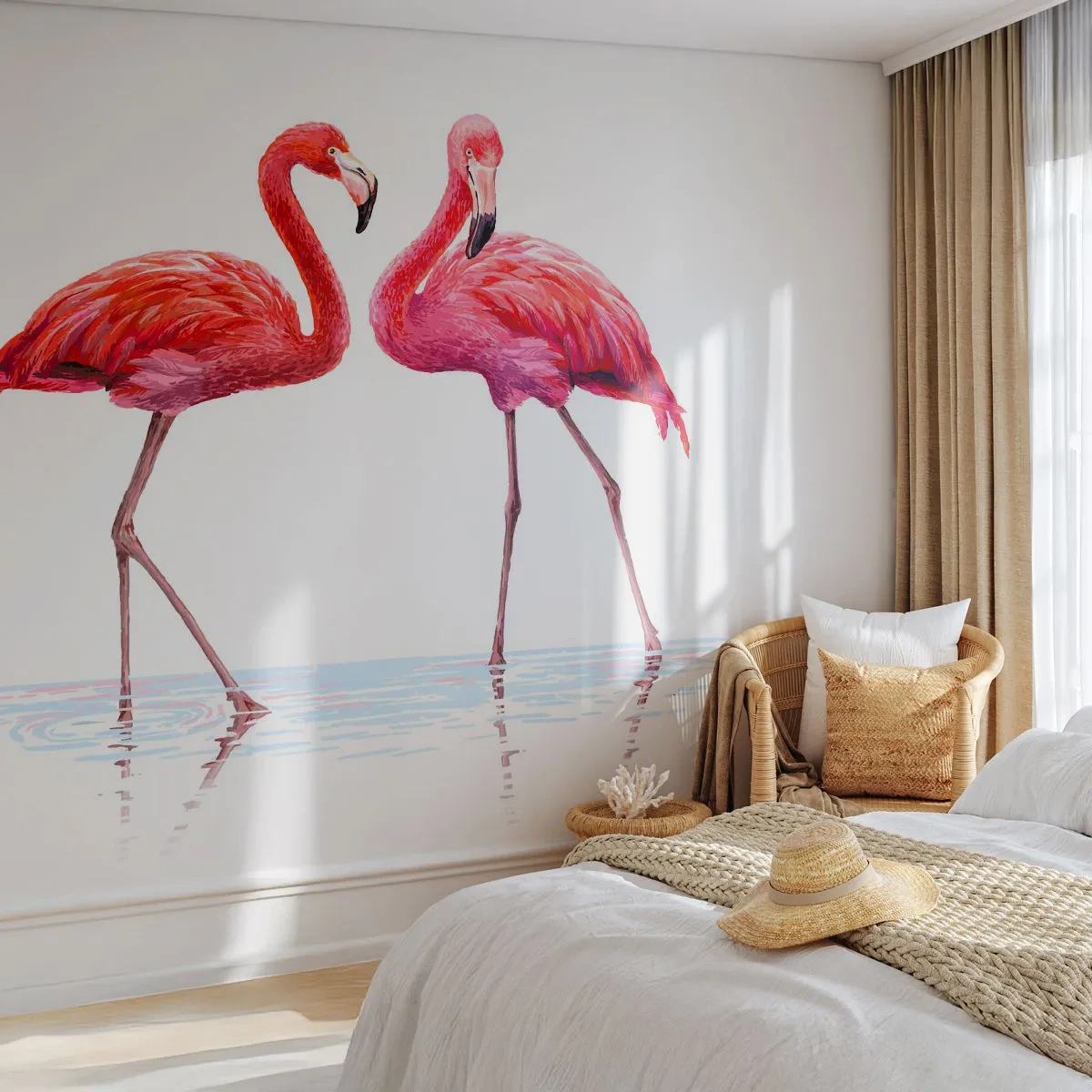 Fotótapéta Premium Sand - Rozsaszín randez-vous - Flamingók, Madarak, Darab - 100x70 cm