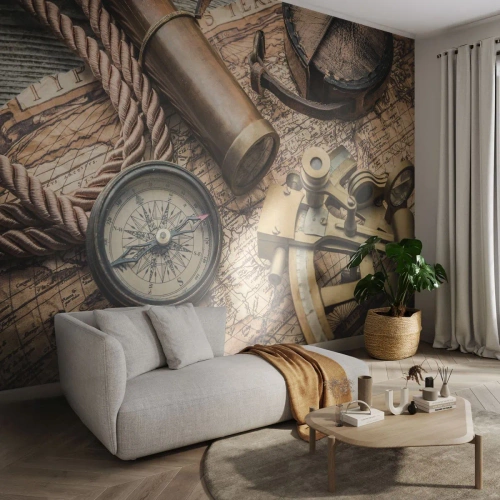 Öntapadós Fotótapéta Deluxe Sticker - Állítson be egy irányt - Tengeri, Világtérkép, Iránytű - 500x350 cm