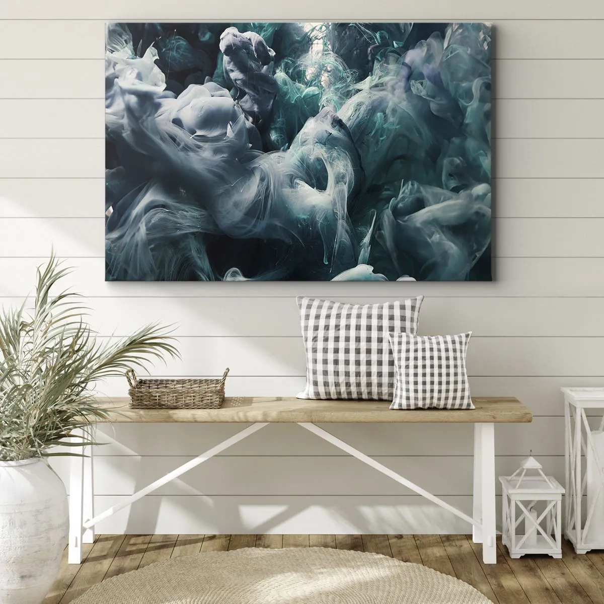Vászonkép - Dinamikus absztrakt hullámok kék és fehér árnyalatokban - 70x50cm - A színek mozgása - Modern fali dekoráció nappalihoz és hálószobához ARTTOR