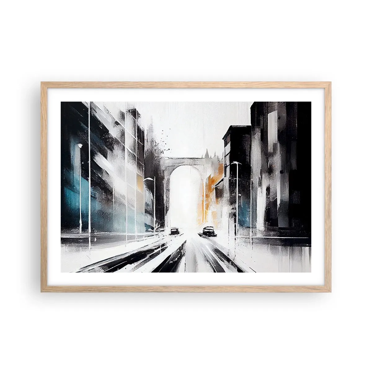 Poszter világos tölgy keretben - Várostanulmány: építészet és mozgás - 70x50 cm