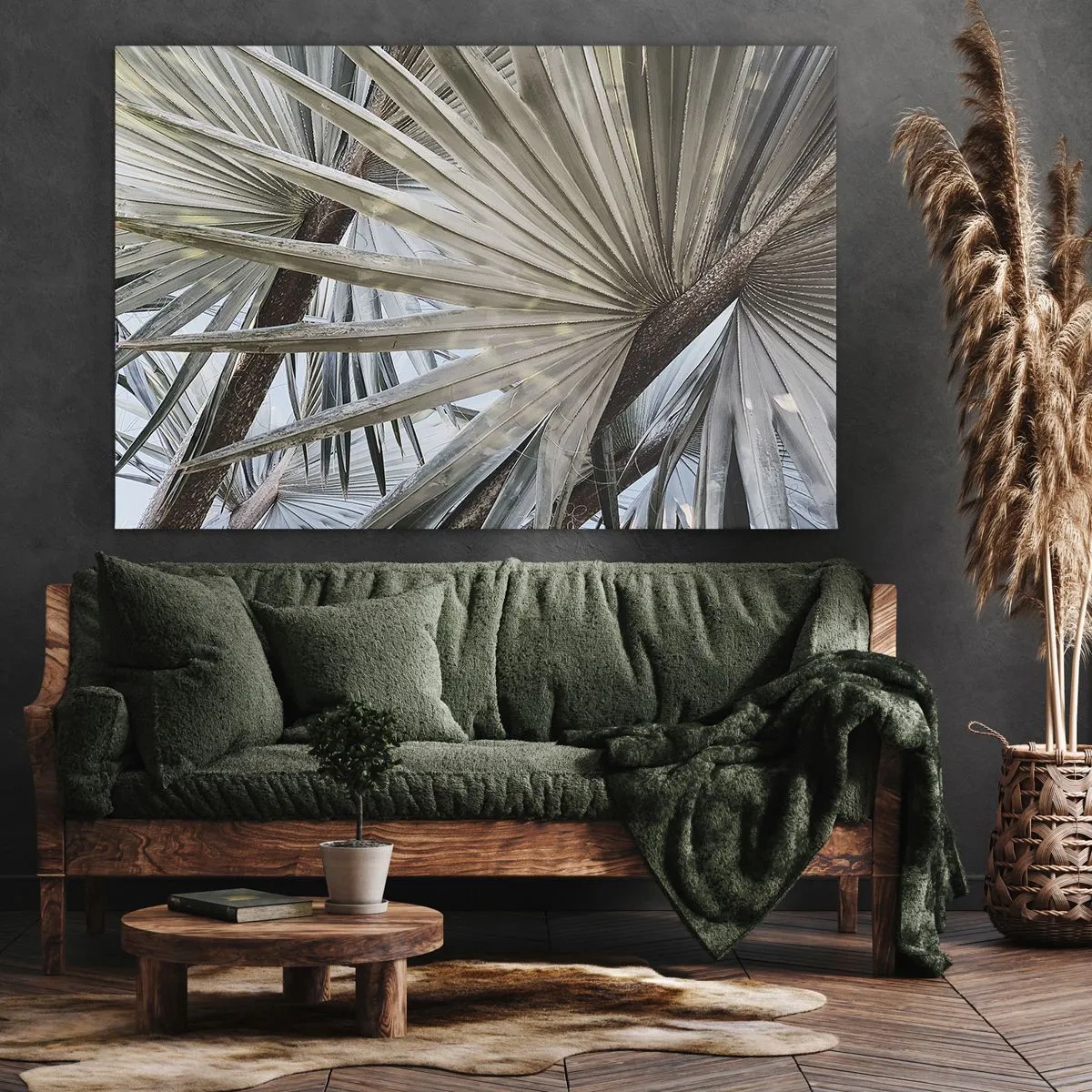 Vászonkép - Pálmalevelek közeli képe természetes zöld árnyalatokban - 70x50cm - Legyező a trópusokon - Modern fali dekoráció nappalihoz és hálószobához ARTTOR