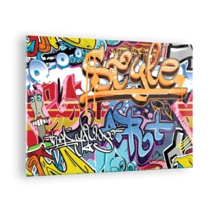 Üveg kép - Színes graffitik dinamikus feliratokkal és rajzokkal - 70x50cm - Falfestmények, falfestmények, falfestmények... - Modern fali dekoráció nappalihoz és hálószobához ARTTOR
