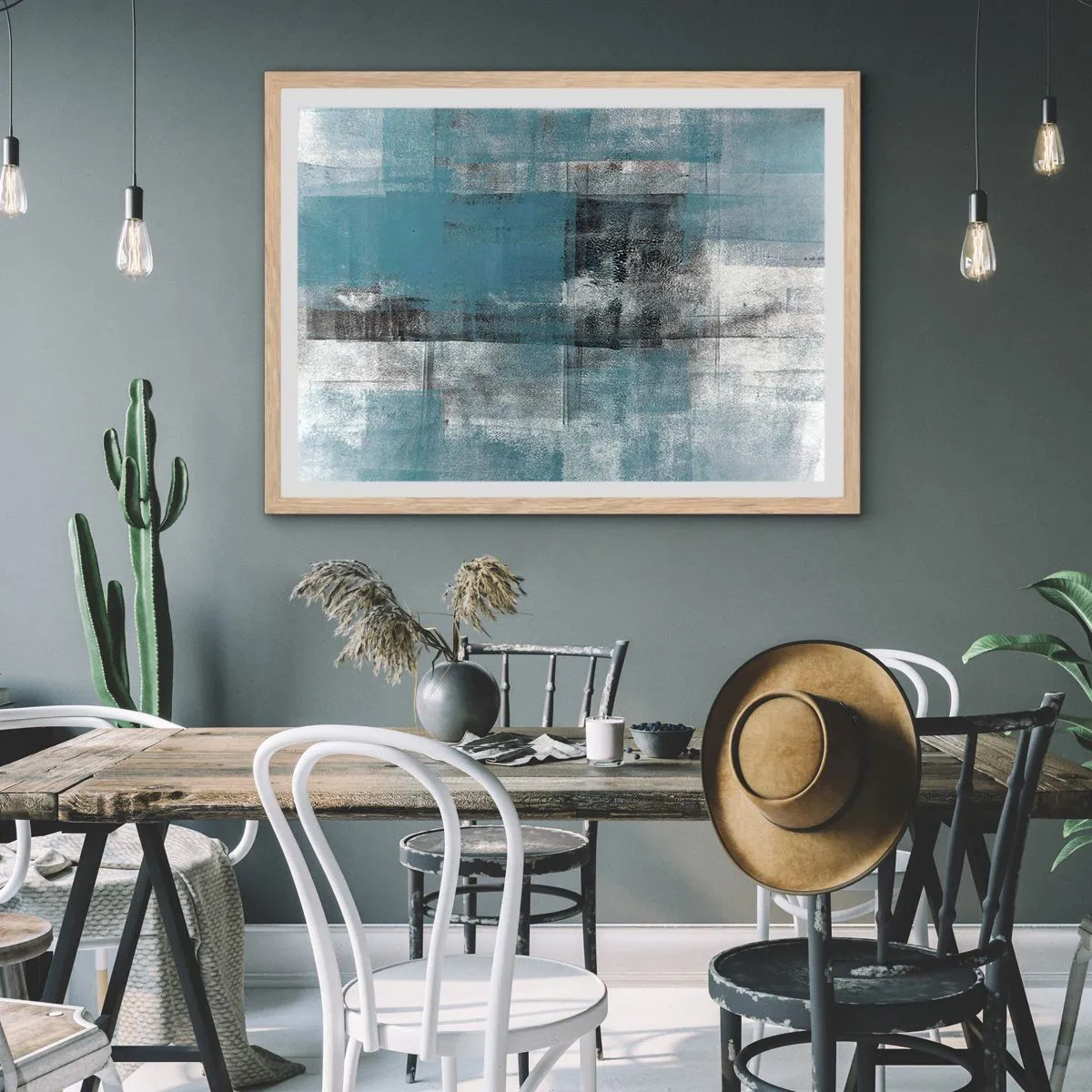 Poszter világos tölgy keretben - Víz és levegő - 91x61 cm