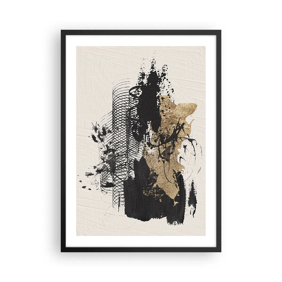 Poszter fehér keretben - Absztrakt kompozíció fekete és arany árnyalatokban - 50x70cm - Szenvedélyes kompozíció - Modern fali dekoráció nappalihoz és hálószobához ARTTOR